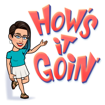 Bitmoji of Sophia leaning against a wall and asking "how's it going"