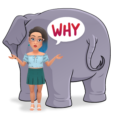 Sophia asking WHY standing in front of an elephant